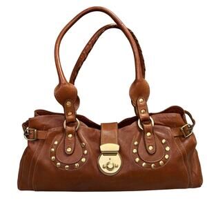 Carla Mancini Leather East West Shoulder Bag Caramel Brown Embellished Zip Top